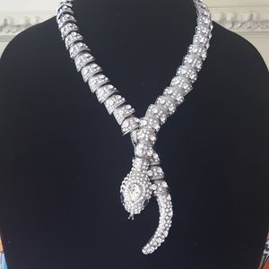 Amrita Singh gun metal and clear rhinestone snake necklace